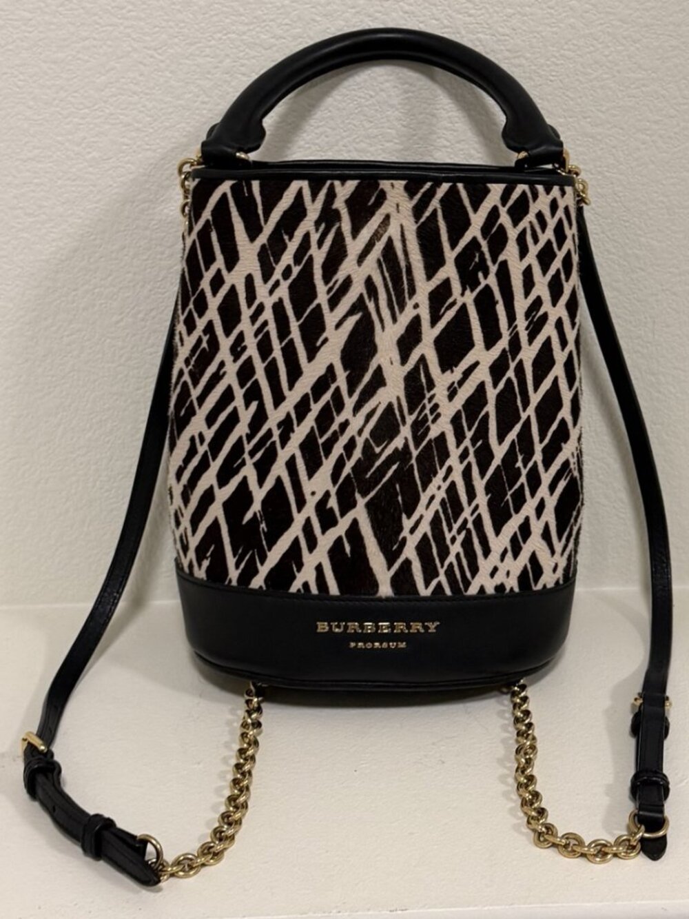 Burberry Prorsum Bucket Backpack, Black & Cream Calf Hair